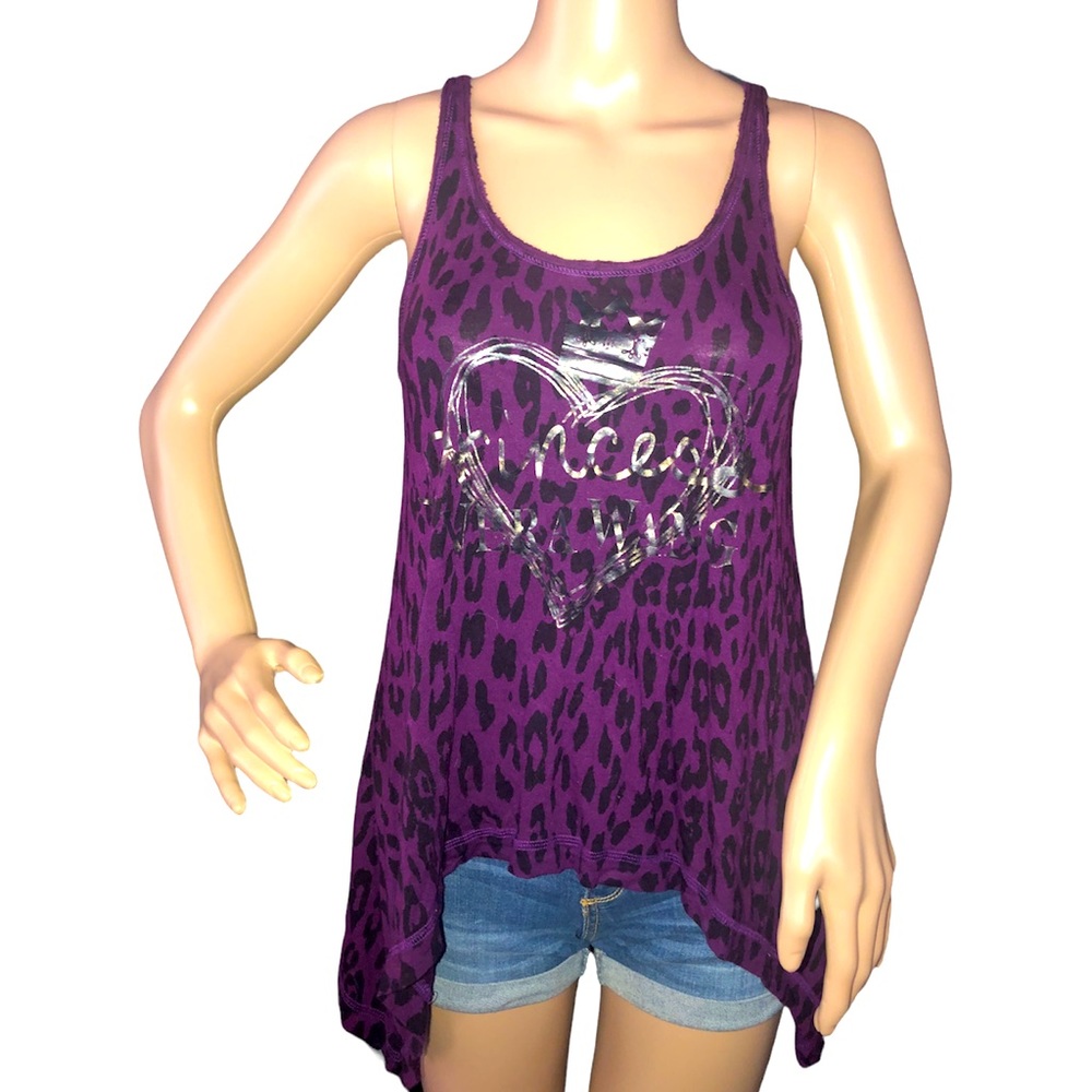 𝐕𝐄𝐑𝐀 𝐖𝐀𝐍𝐆 | PURPLE AND BLACK CHEETAH PRINT RACERBACK TANK TOP - Picture 2 of 10